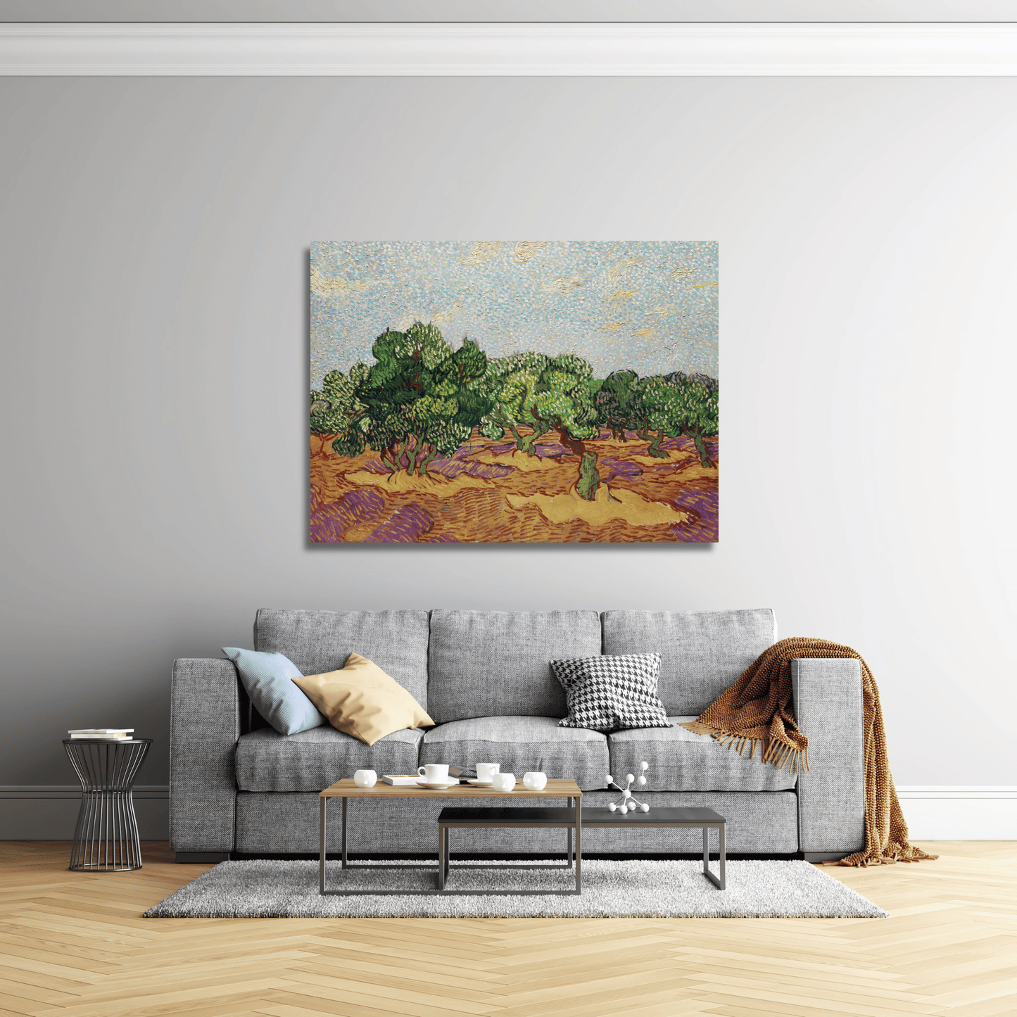 Olivos con cielo amarillo y sol - Vincent van Gogh (Horizontal)