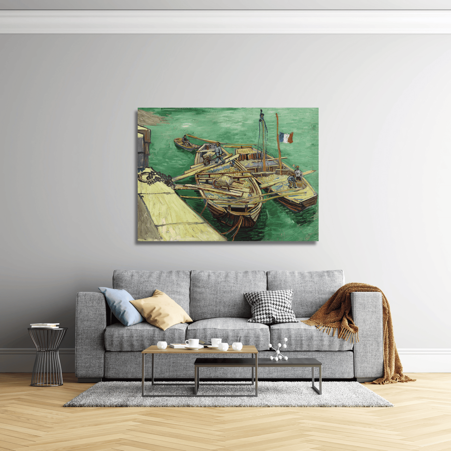 Muelle con hombres descargando barcazas de arena- Vincent van Gogh (Horizontal)