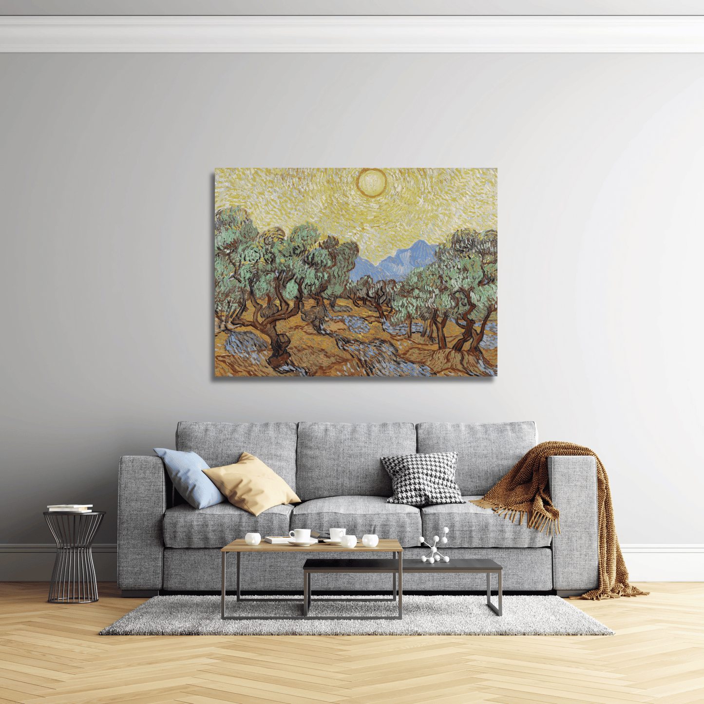 Olivos con cielo amarillo y sol - Vincent van Gogh (Horizontal)