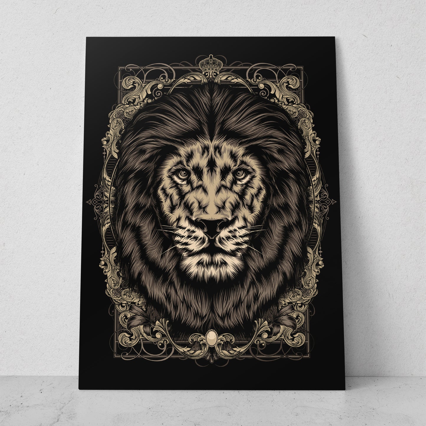 Ilustración león negro y dorado (Vertical) #AN14_071