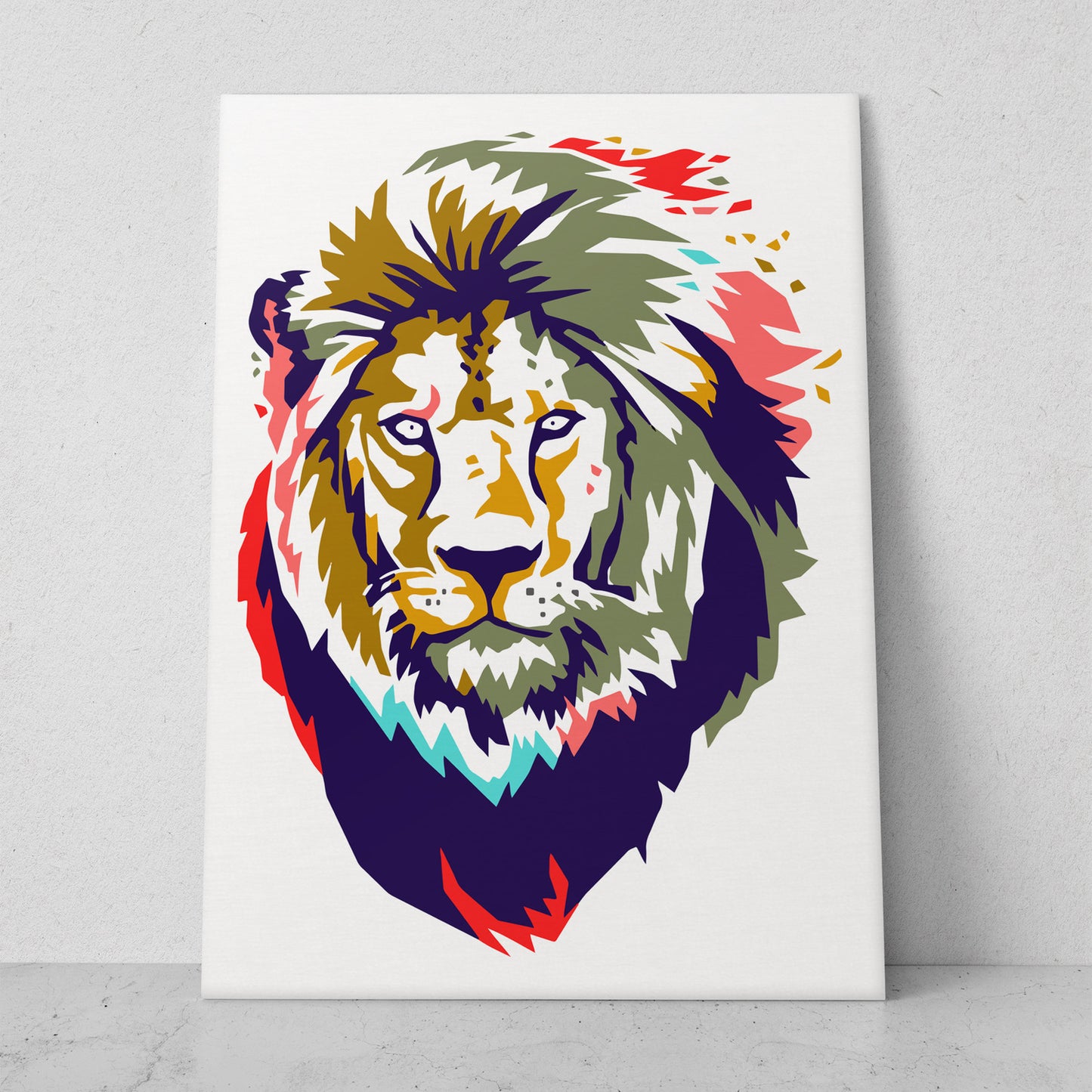 Ilustración león fondo blanco y colores (Vertical) #AN14_072