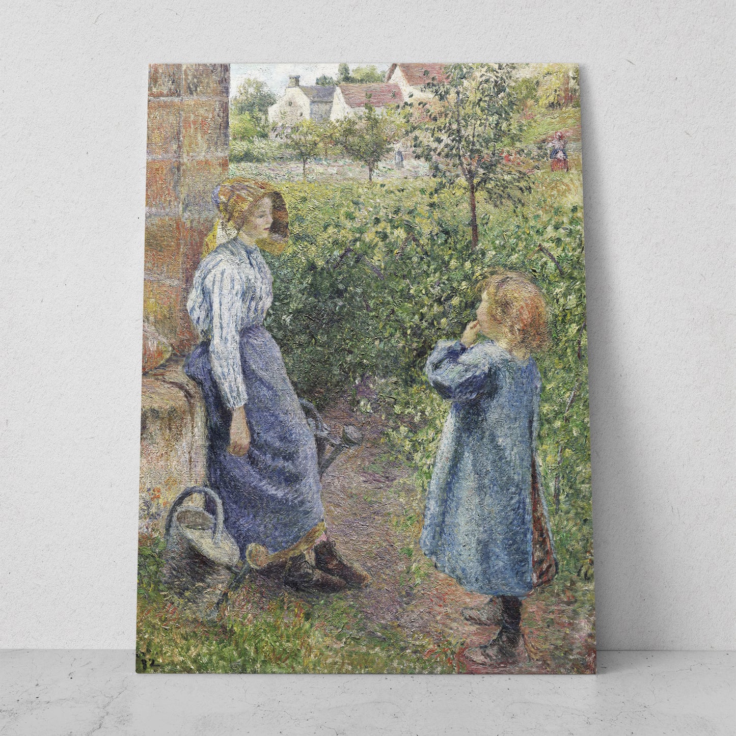 Mujer joven y niño en el pozo - Camille Pissarro (Vertical)