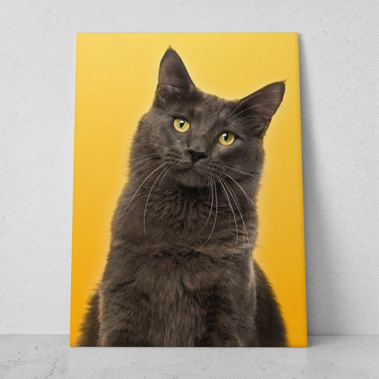 Retrato de gato negro fondo amarillo (Vertical) #AN12_020
