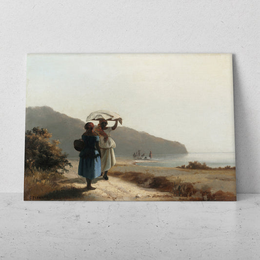 Dos mujeres conversando junto al mar- Camille Pissarro (Horizontal)