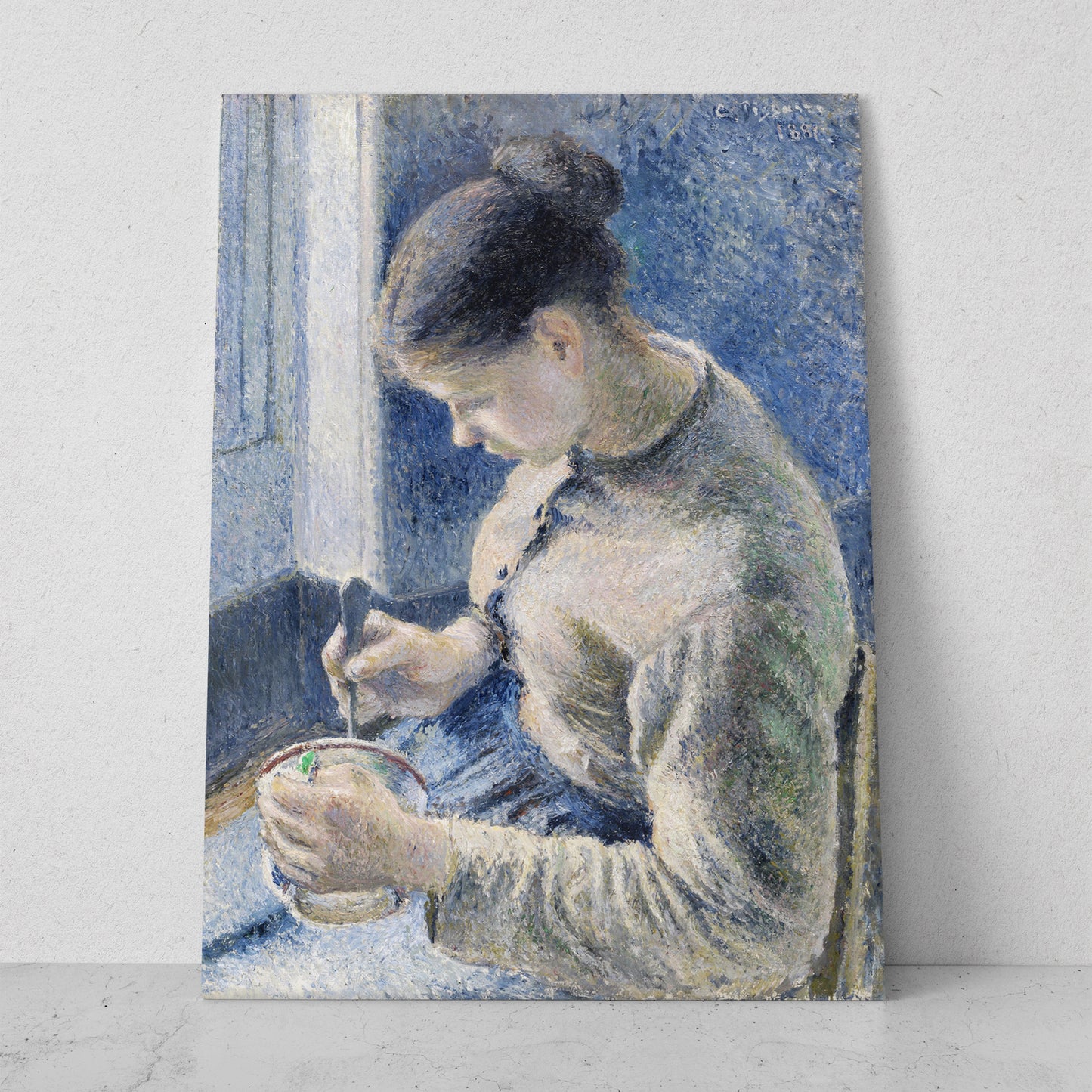 Joven campesina tomando café - Camille Pissarro (Vertical)