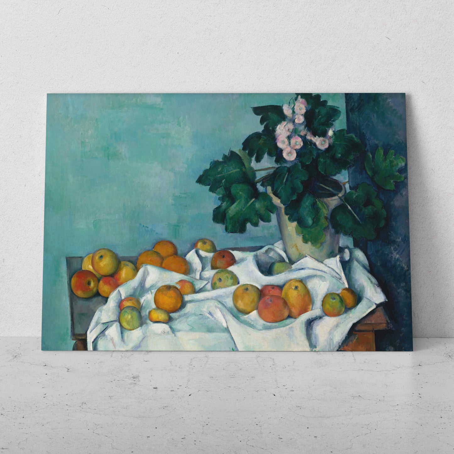 Naturaleza muerta con manzanas y una maceta de prímulas - Paul Cezanne (Horizontal)
