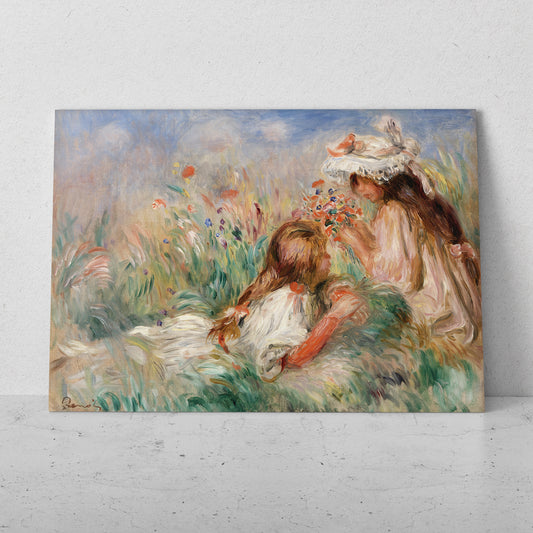 Niñas en la hierba arreglando un ramo - Pierre Auguste Renoir (Horizontal)