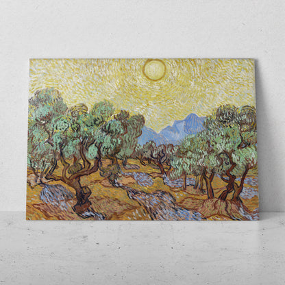 Olivos con cielo amarillo y sol - Vincent van Gogh (Horizontal)