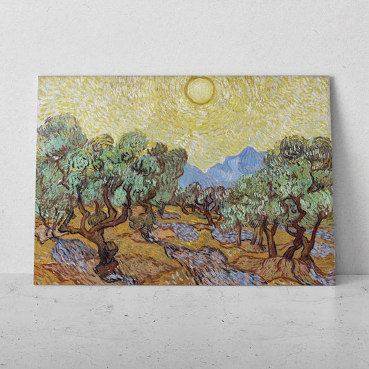 Olivos con cielo amarillo y sol - Vincent van Gogh (Horizontal)