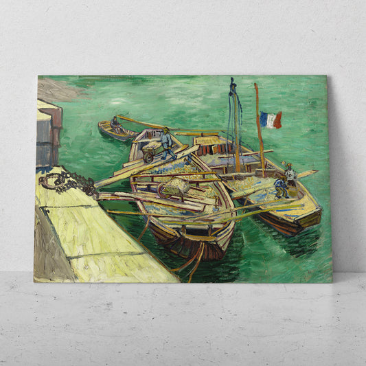 Muelle con hombres descargando barcazas de arena- Vincent van Gogh (Horizontal)